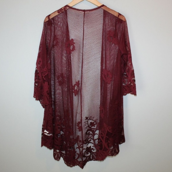 Maurices Lace Open Front Kimono Burgundy HW6543 - Picture 6 of 8